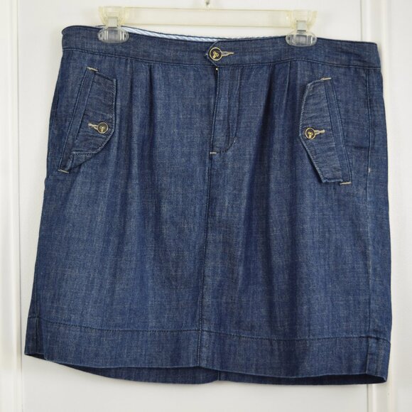 Tommy Hilfiger Denim Skirt Women 12 Blue Preppy Twee Cotton Nautical Retro Casua - Picture 1 of 12